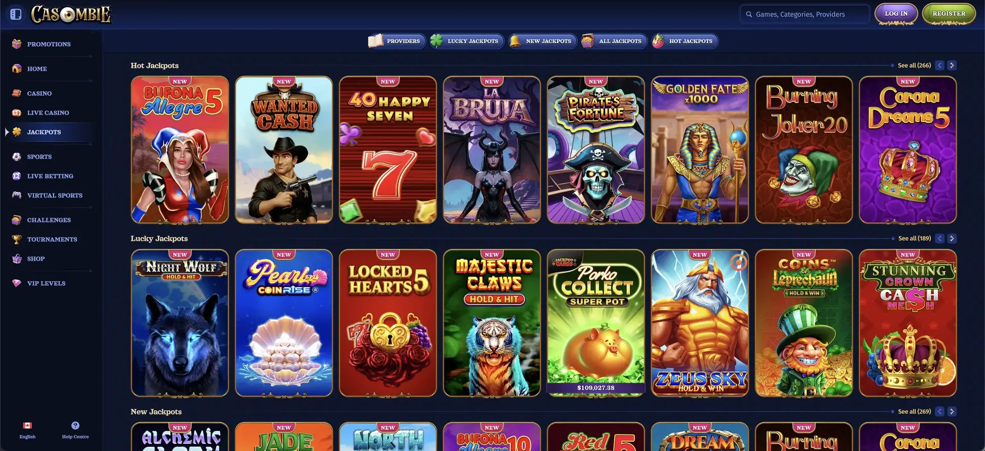Casombie Casino slots - jackpot slots lobby