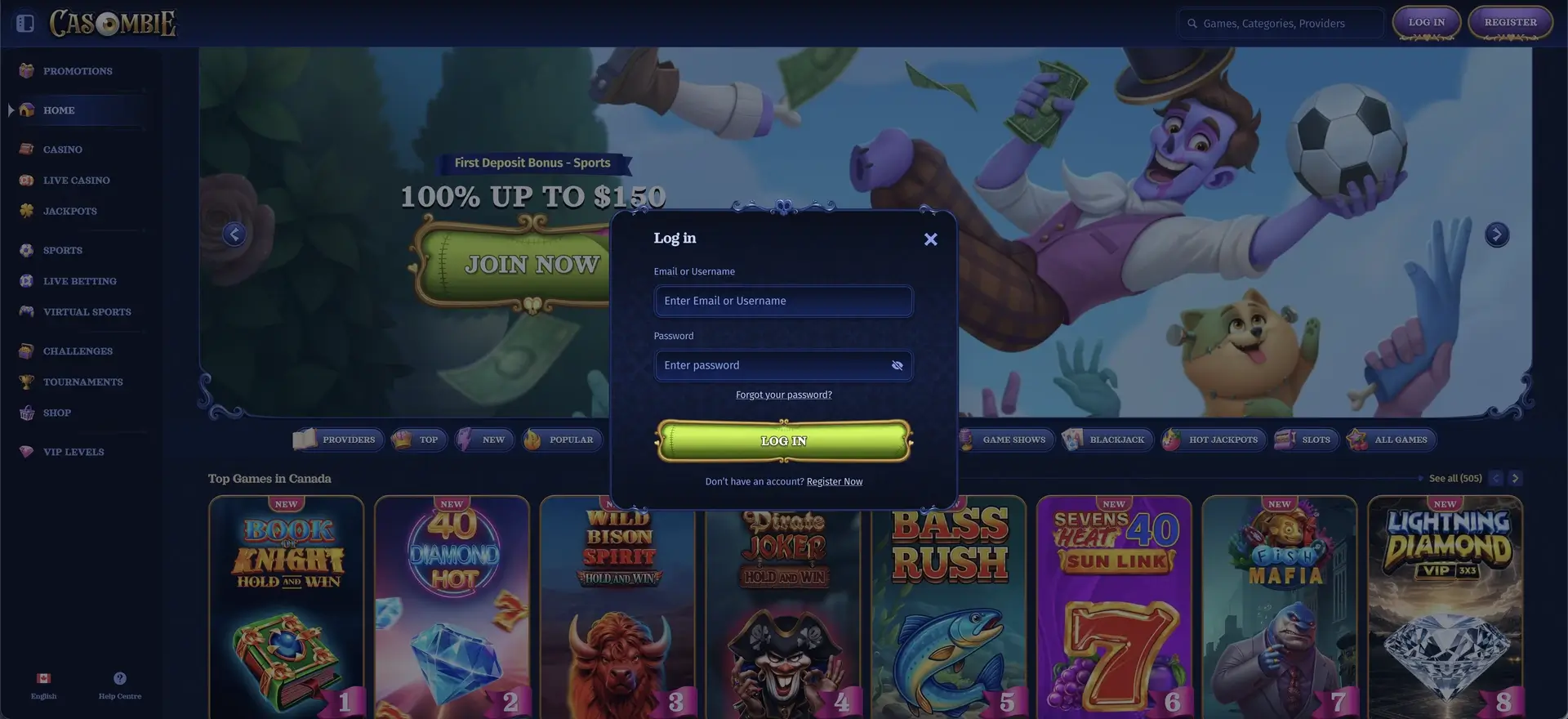 Casombie Casino Login welcome banner