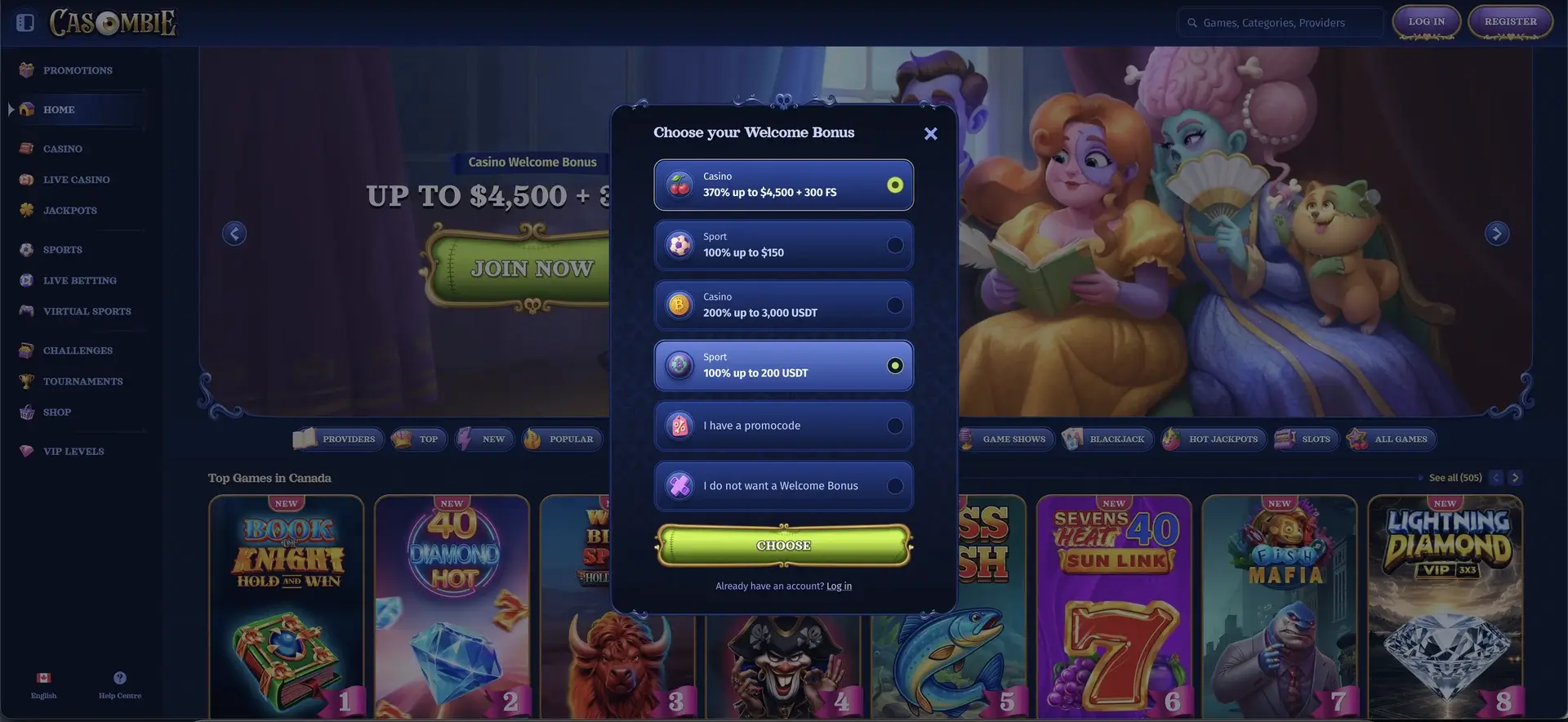 Casombie Casino Bonus welcome banner